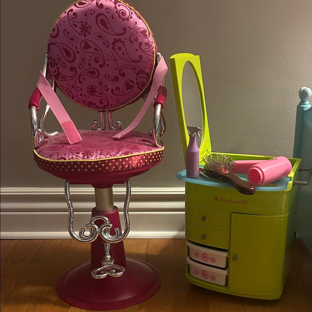 American Girl Pink and Green Salon Chair Set
